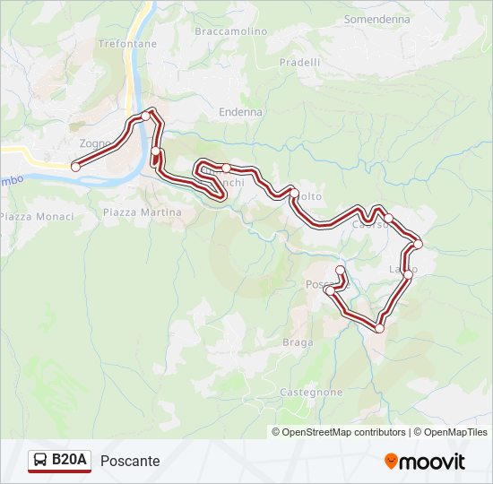 Percorso linea bus B20A