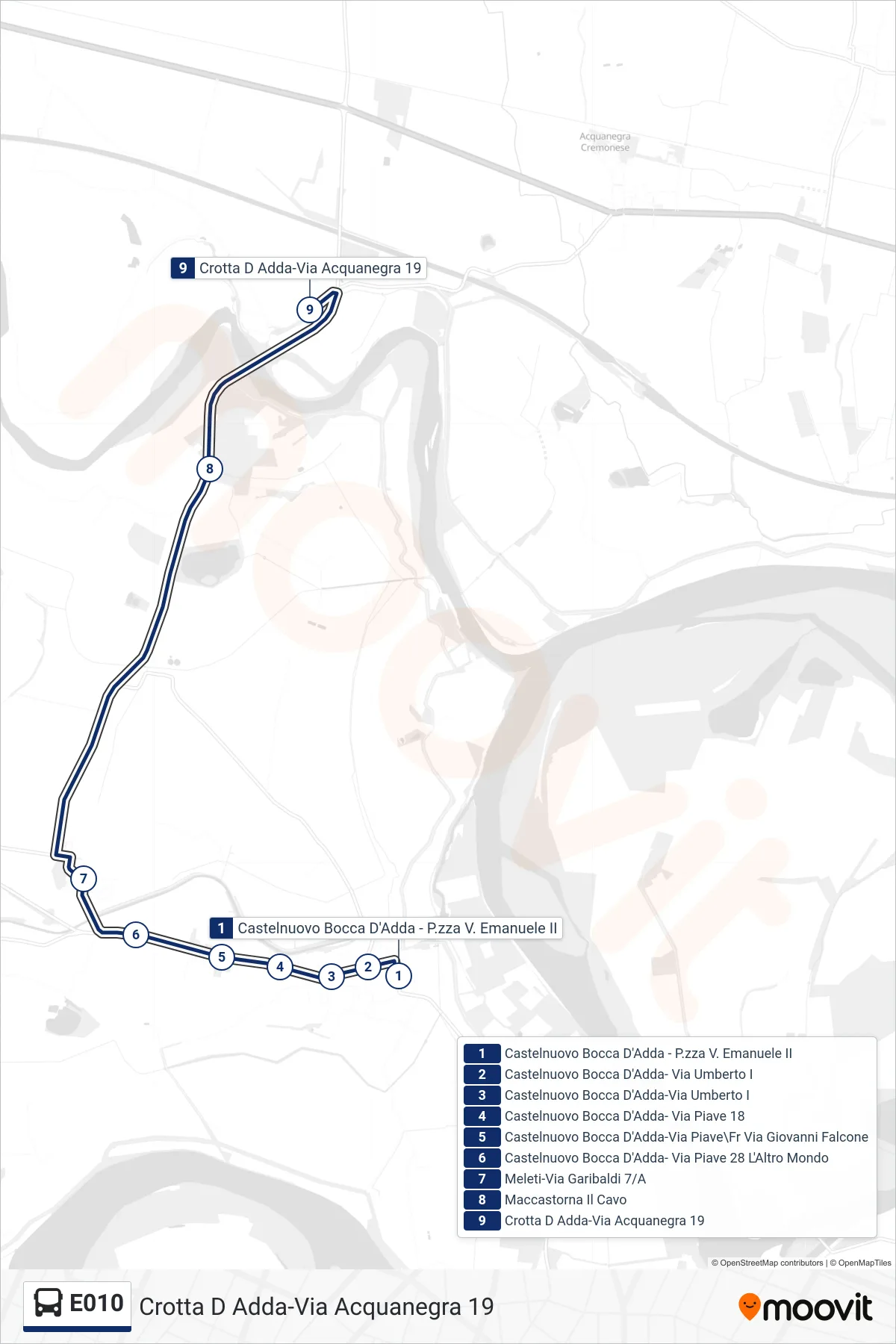 Linea E010 bus (Crotta D Adda-Via Acquanegra 19) - Percorsi e fermate sulla mappa
