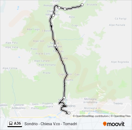 Percorso linea bus A36