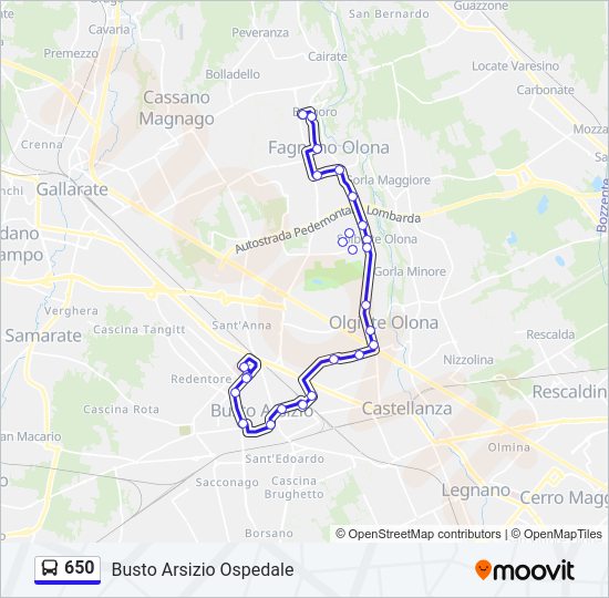 Percorso linea bus 650