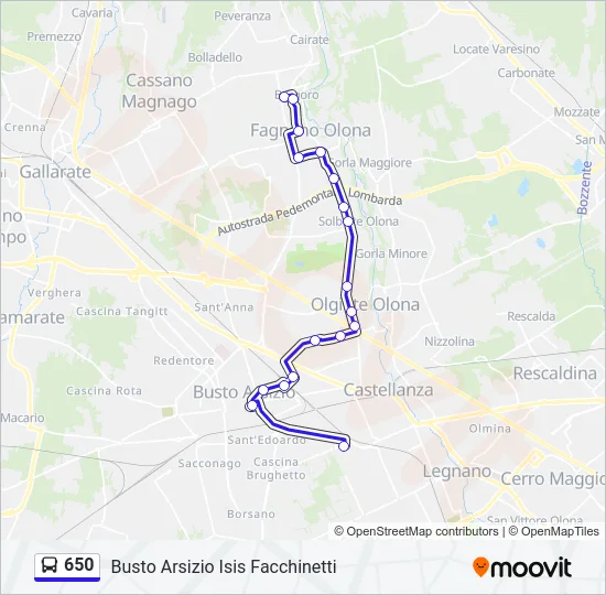 Percorso linea bus 650