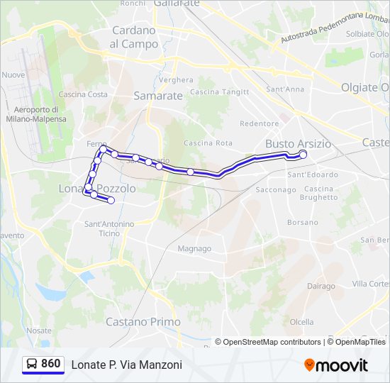 Percorso linea bus 860
