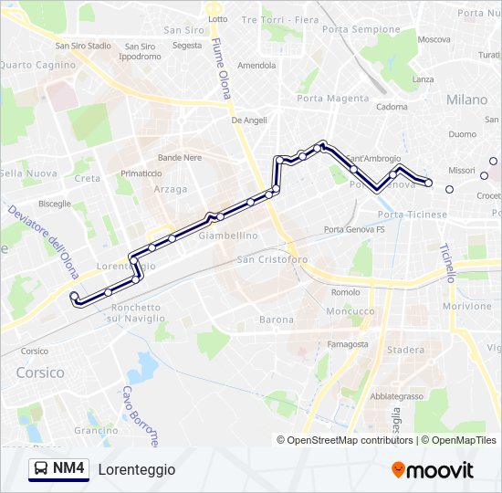 Percorso linea bus NM4