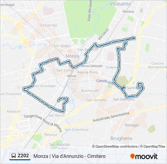 Percorso linea bus Z202