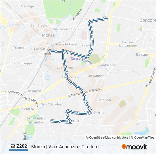 Percorso linea bus Z202