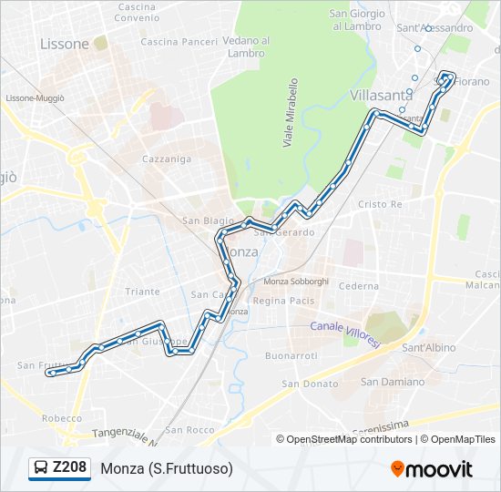 Percorso linea bus Z208