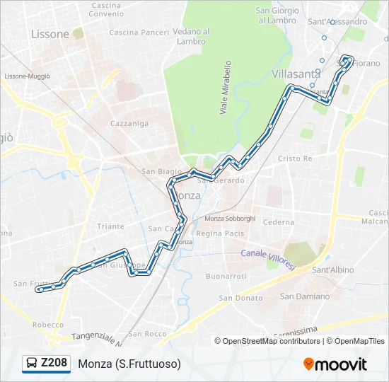 Percorso linea bus Z208