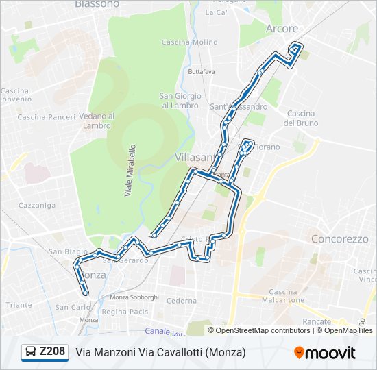 Percorso linea bus Z208