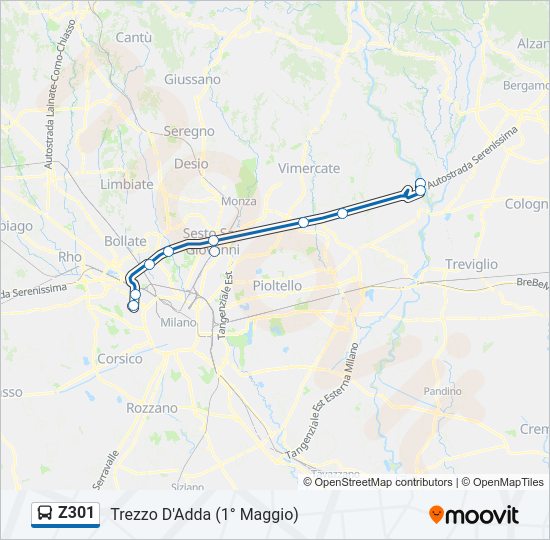 Percorso linea bus Z301