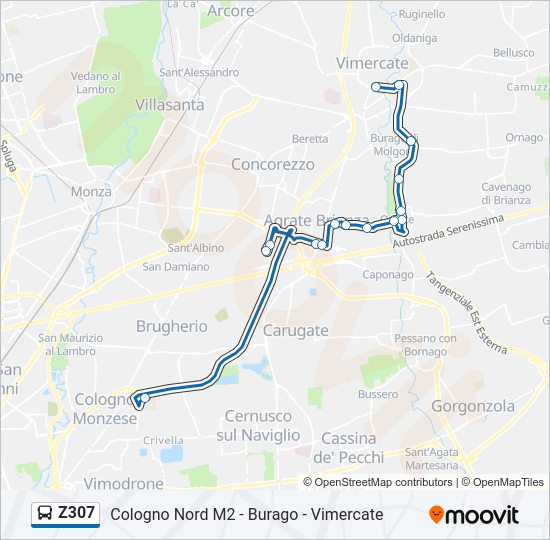 Percorso linea bus Z307