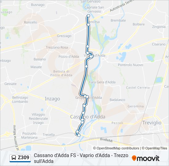 Percorso linea bus Z309