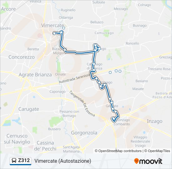 Percorso linea bus Z312