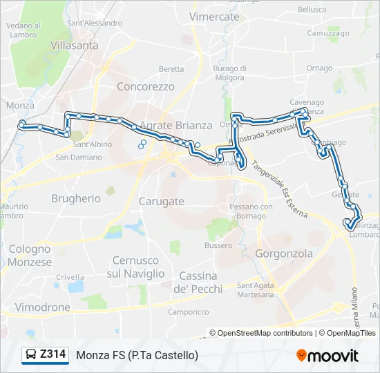 Z314 Bus Line Map