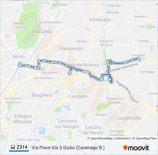 Percorso linea bus Z314