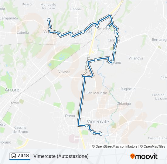 Percorso linea bus Z318