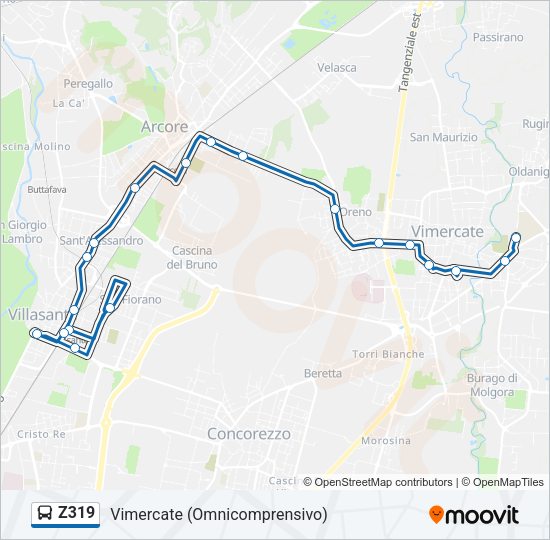 Percorso linea bus Z319