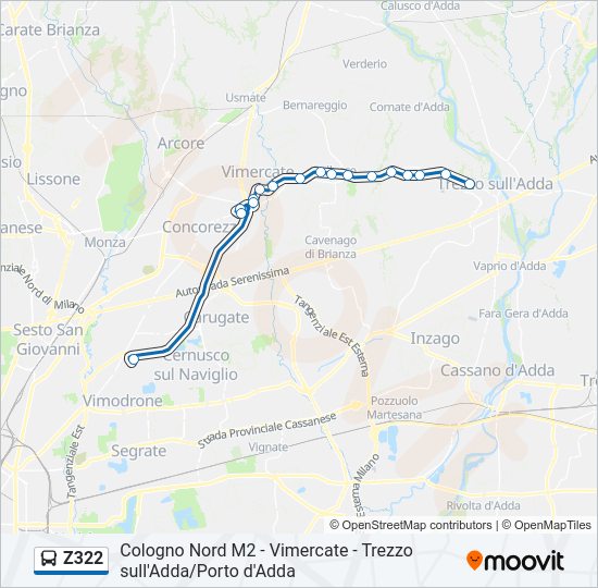 Percorso linea bus Z322