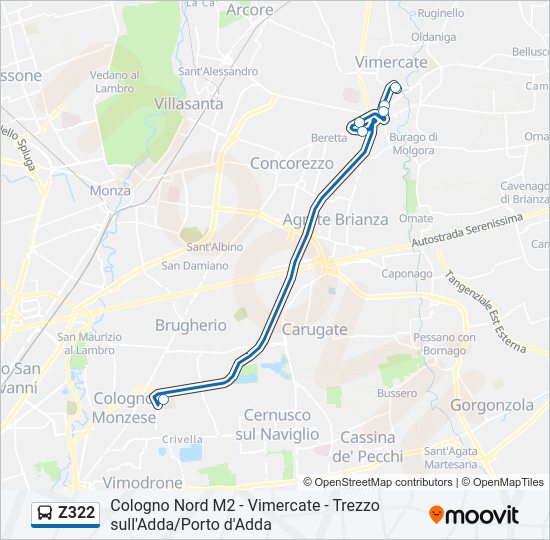Percorso linea bus Z322