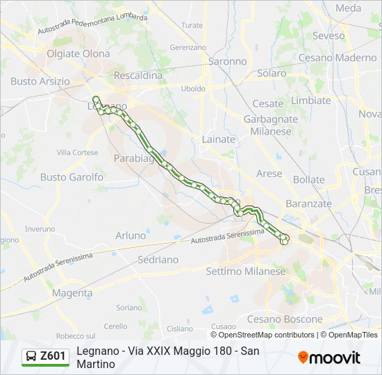 Percorso linea bus Z601