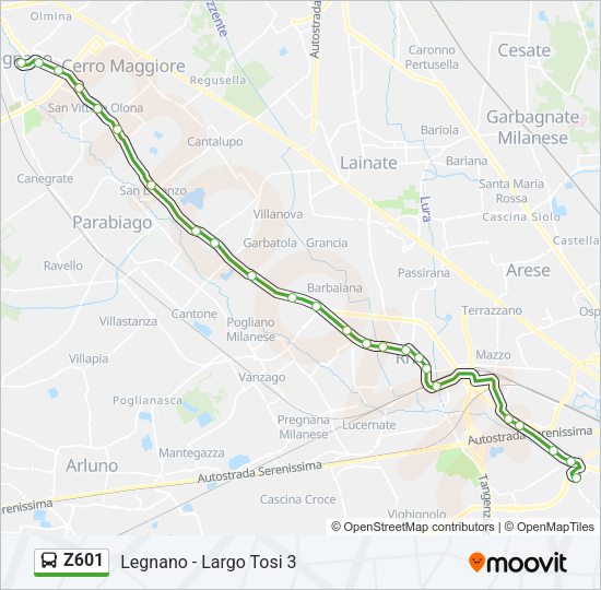 Percorso linea bus Z601