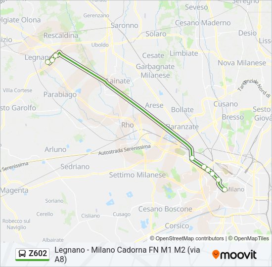 Percorso linea bus Z602