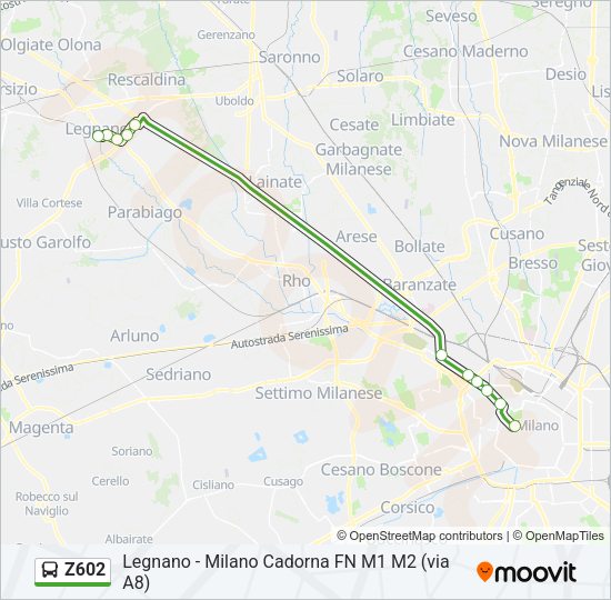 Percorso linea bus Z602