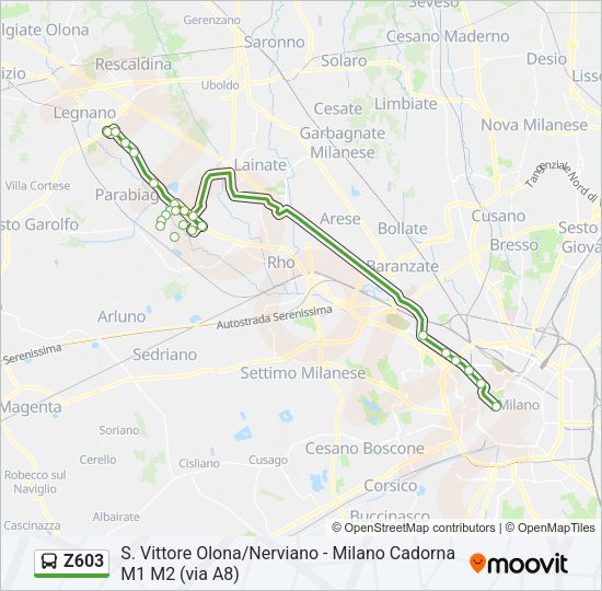 Percorso linea bus Z603