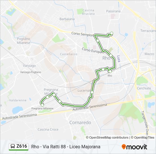 Percorso linea bus Z616