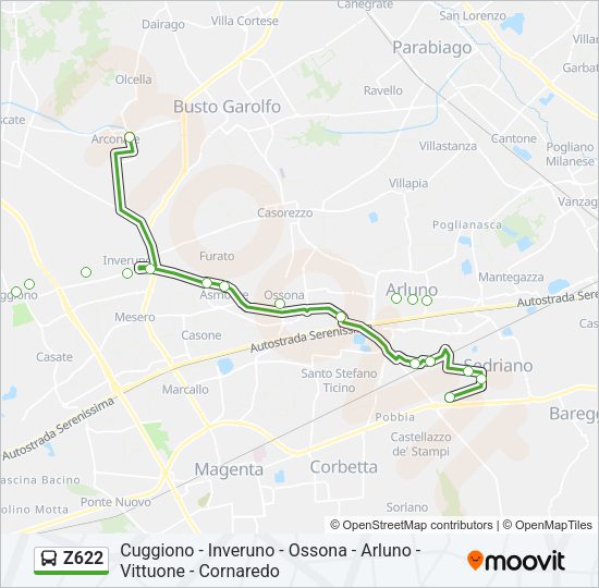 Percorso linea bus Z622