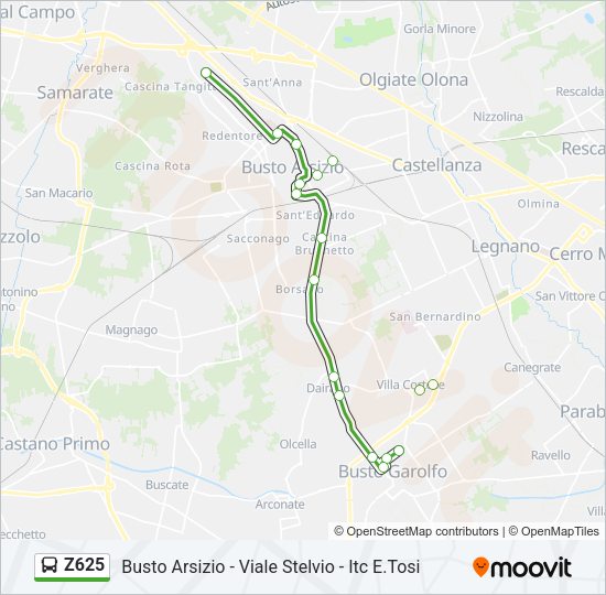 Percorso linea bus Z625