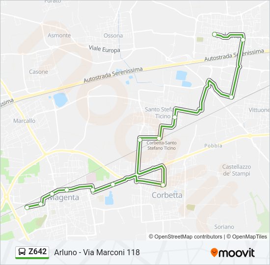 Percorso linea bus Z642