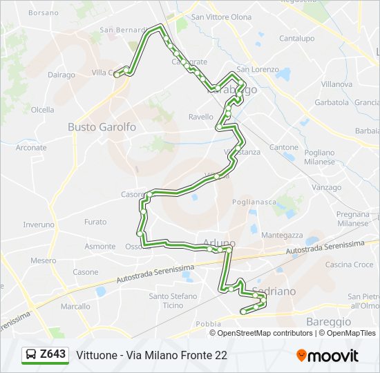 Percorso linea bus Z643