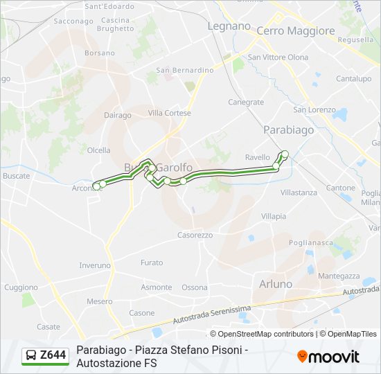 Percorso linea bus Z644