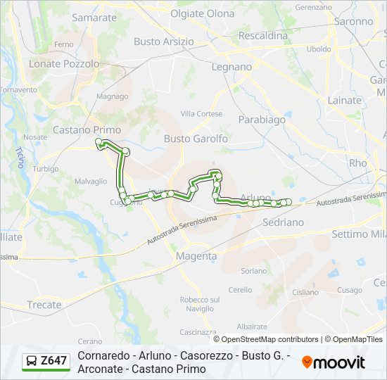 Percorso linea bus Z647