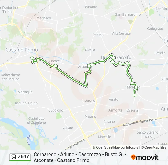 Z647 Bus Line Map