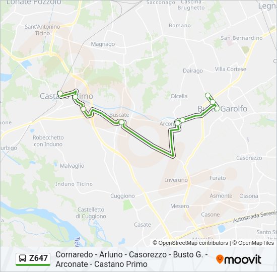 Percorso linea bus Z647