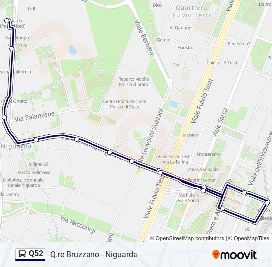 Q52 bus Line Map