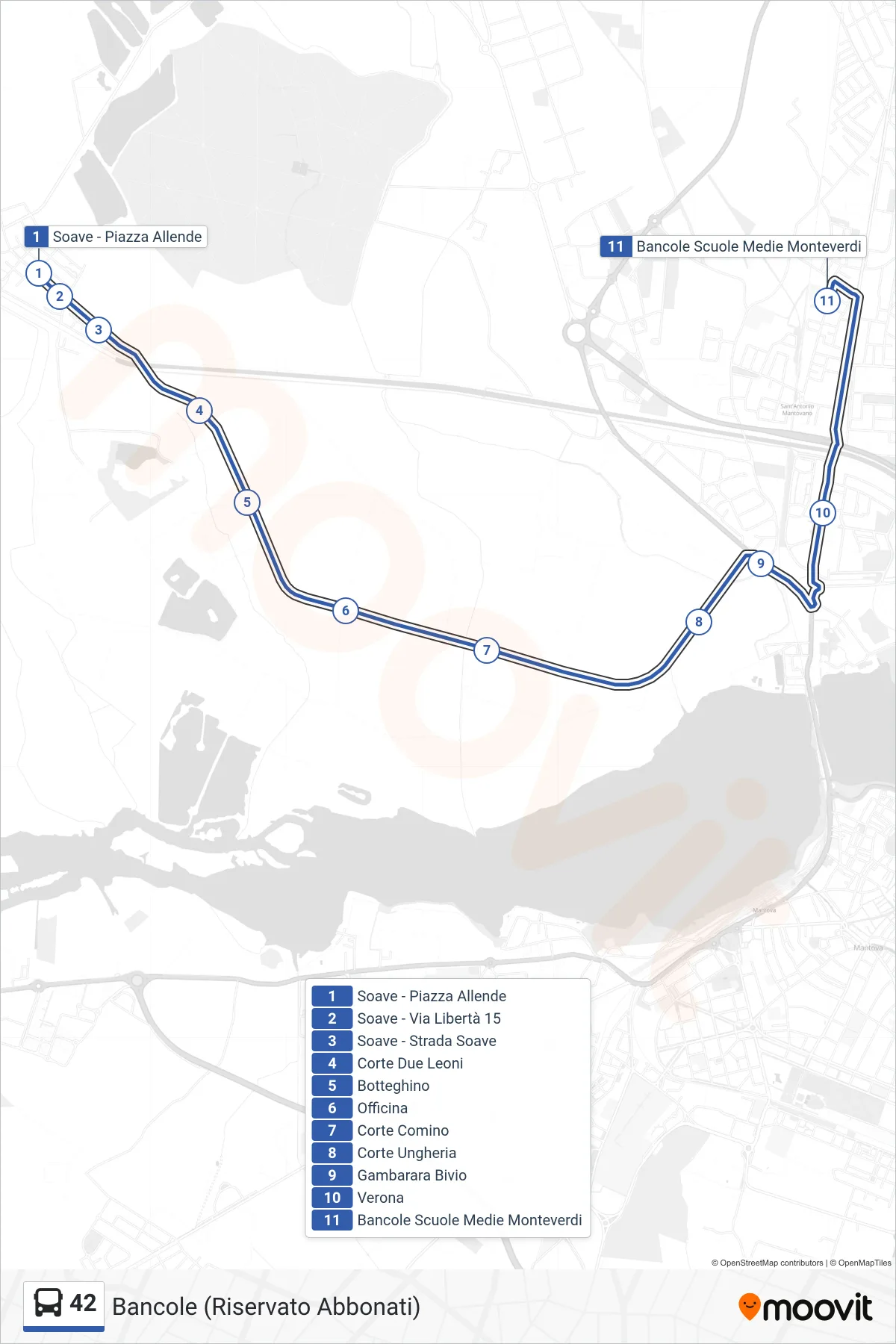 Linea 42  bus (Bancole (Riservato Abbonati)) - Percorsi e fermate sulla mappa