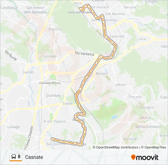 Percorso linea bus 8