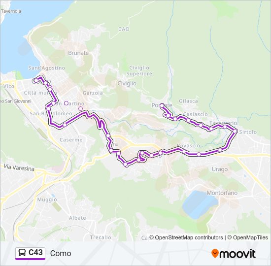 Percorso linea bus C43