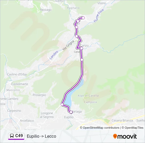 Percorso linea bus C49
