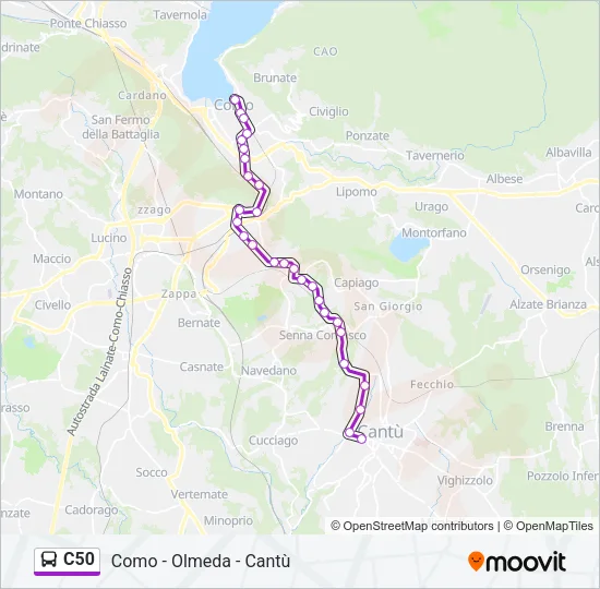 Percorso linea bus C50