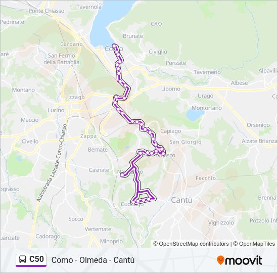 Percorso linea bus C50