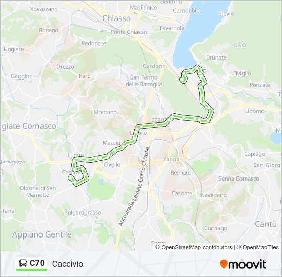 Percorso linea bus C70