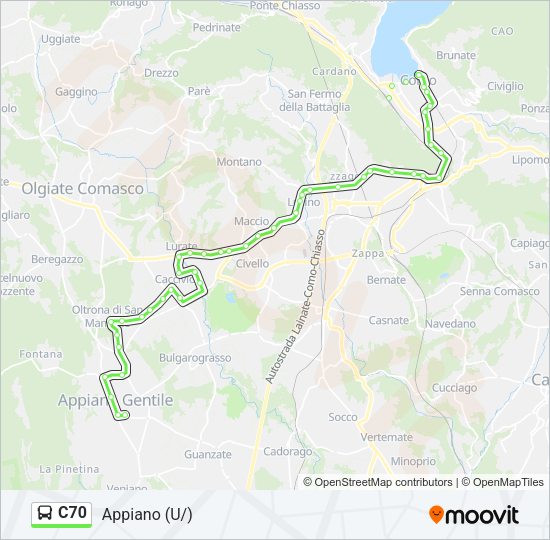 Percorso linea bus C70