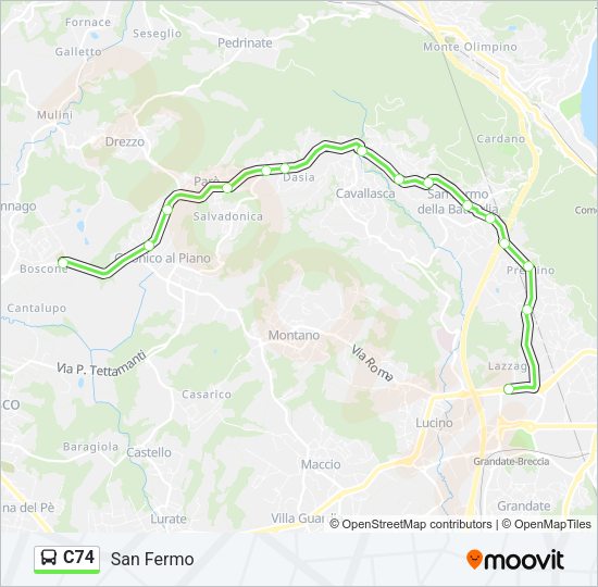 Percorso linea bus C74