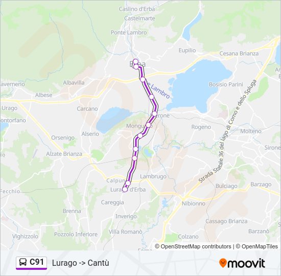 Percorso linea bus C91