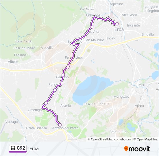 Percorso linea bus C92