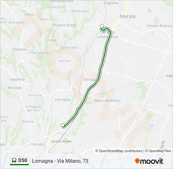 Percorso linea bus D50