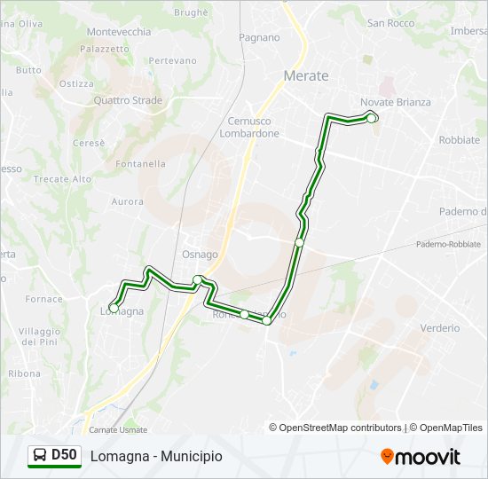 Percorso linea bus D50